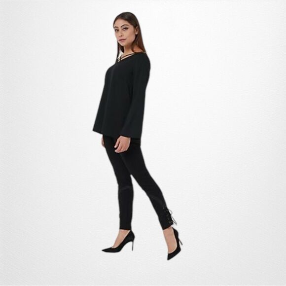 NWOT Haute Hippie Tribe Ponte Pant Satin Insert with Lace Up Detail, Size Small - Picture 2 of 7